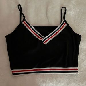 Black V-Neck Spaghetti Strap Cropped Fitted Tank Top